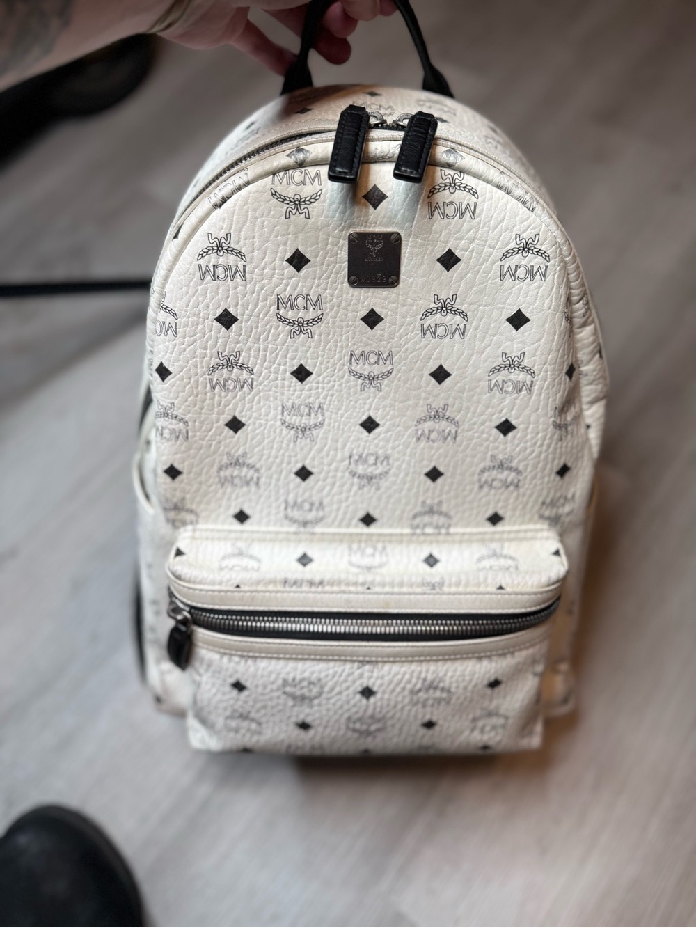 MCM White Logo Monogram big size men’s Backpack